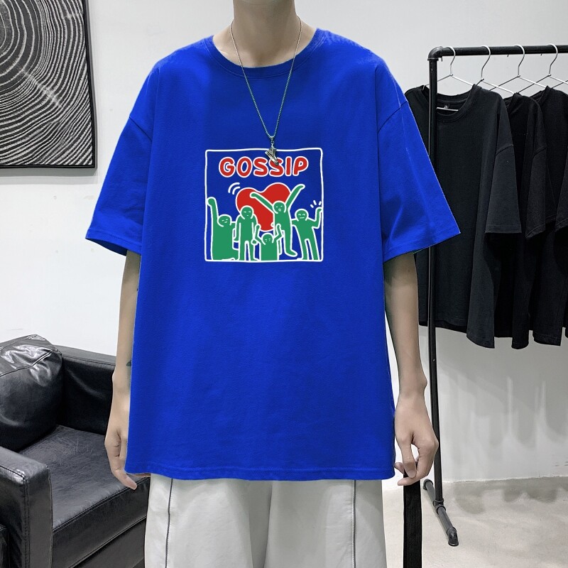 T3417落肩港风男T潮趣印花潮牌T恤港风2022夏新款T恤男宽松T恤图片