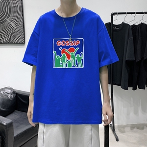 T3417落肩港风男T潮趣印花潮牌T恤港风2022夏新款T恤男宽松T恤图片