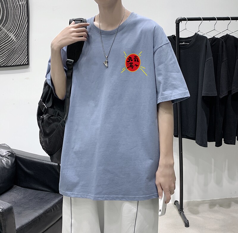 D2126 港风室内纯棉男短袖港风净版小标印花宽松休闲情侣装T恤图片