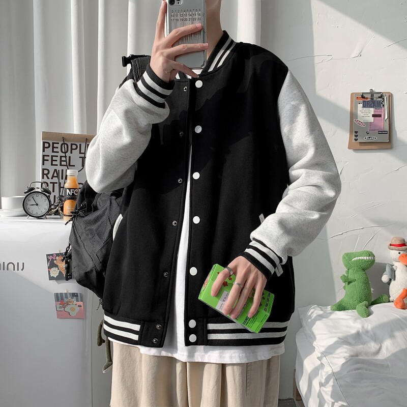 GB5593P60美式街头棒球服男夹克春季加肥加大码潮胖人宽松呢料拼图片