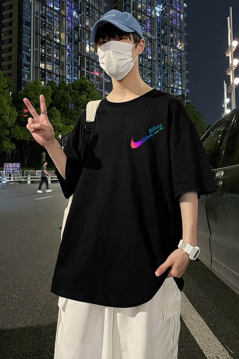 D2226港风室外纯棉男短袖港风对勾后背印花宽松休闲情侣装T恤,男装T恤,星座510A-6