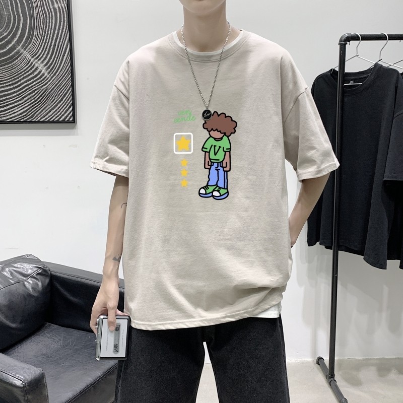 T3418港风落肩港风男T潮趣印花T恤潮牌2022夏新款T恤男宽松T恤图片