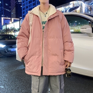 MY5787P75港风纯色立领棉服外套男装羊羔绒内里宽松男生棉衣光板图片