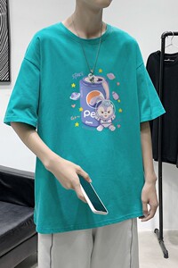 T2264港风室内男潮T恤夏季原创宽松短袖情侣装2021新款潮牌,男士白色短款羽绒服搭配什么裤子图片