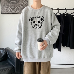Y2458P38！21年秋冬新款港风日系大码印花长袖圆领卫衣男