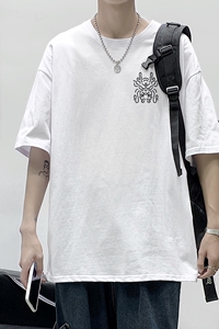 D2124 港风室内 男士夏季潮流潮牌潮印花半袖体恤纯棉男T恤图片