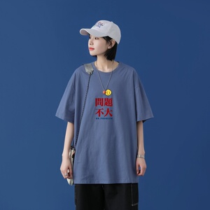T2283中性女模潮趣印花夏款圆领短袖潮情侣宽松夏季半袖T恤图片