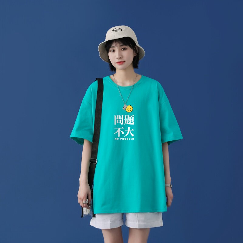 T2283中性模特夏装潮趣T恤男夏装款百搭印花短袖ins情侣装T恤图片
