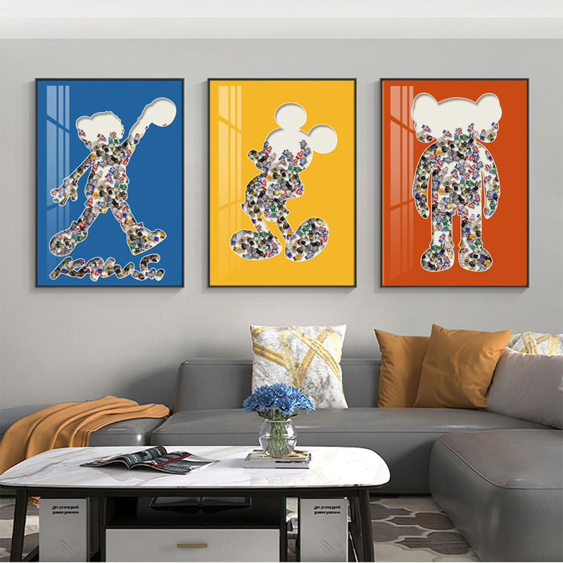 简约轻奢玄关积木装饰画卡通动漫儿童挂画客厅立体壁画人偶实物画图片