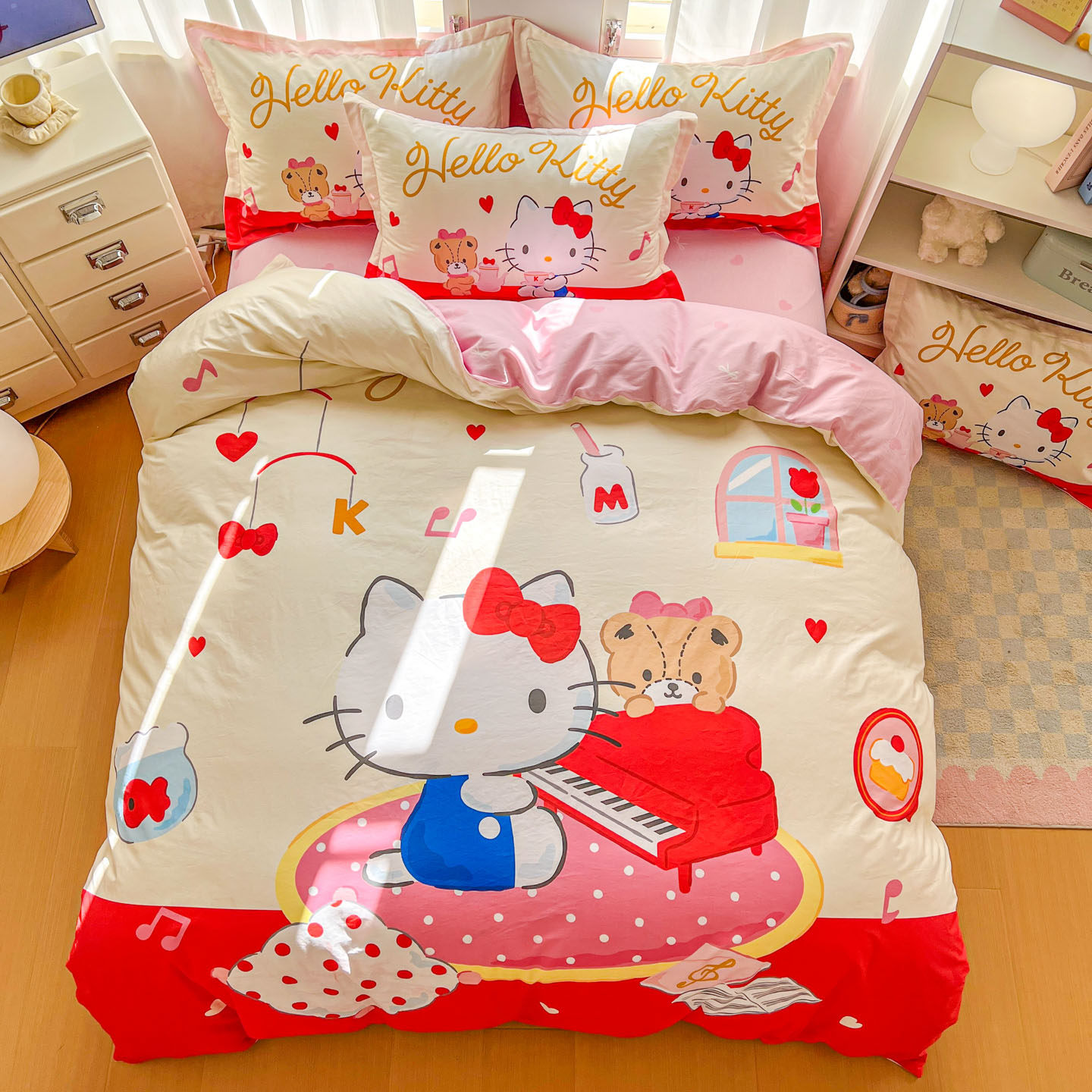 纯棉kitty猫四件套KT猫女孩 家用学生宿舍三件套单件被套单品被罩,床上用品,床品套件/四件套/多件套,淘宝优惠券,粉丝福利购,淘宝优惠卷