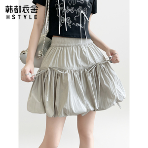 韩都衣舍花苞短裙高腰A字设计 防走光通勤短裙 聚酯纤维夏季新款