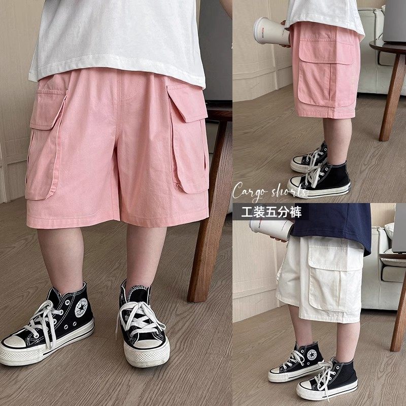 男童夏季五分裤2025新款儿童短裤粉色中小童裤子纯棉夏装工装裤潮