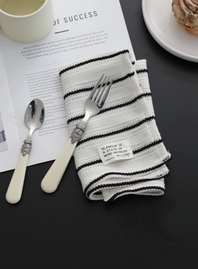 ins风黑白条纹餐桌布纯色美食拍摄背景布北欧轻奢隔热垫棉麻餐巾