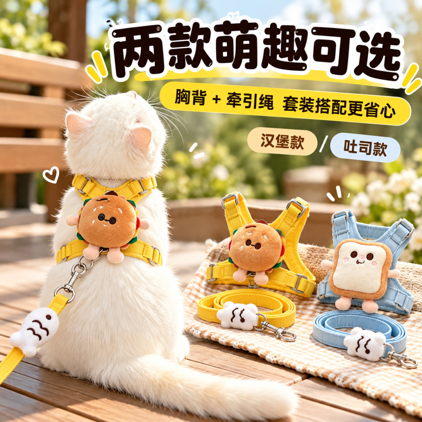 猫咪牵引绳背心式遛猫绳防挣脱外出专用小狗幼猫可调节不勒脖胸背