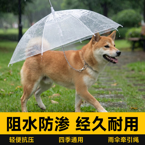 狗狗雨伞夏季防雨外出透明雨具下雨天遛狗神器遛狗伞牵引宠物用品