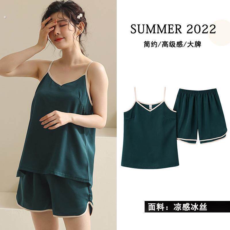 新款性感冰丝缎面睡衣女夏薄仿真丝绸学生吊带背心短裤家居服套装