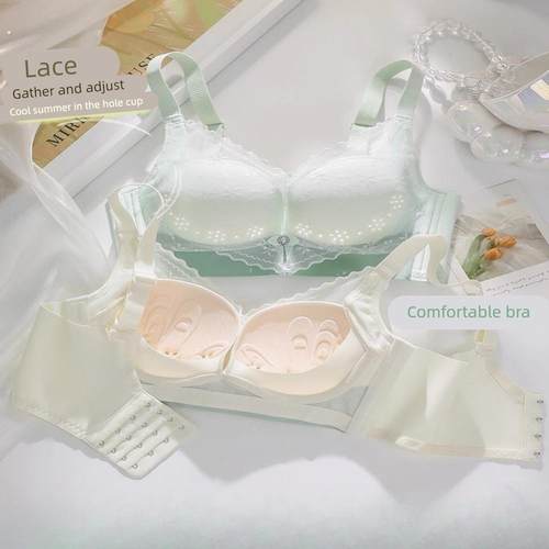 夏季薄款内衣女聚拢小胸大胸性感蕾丝收副乳透气洞洞杯夏天文胸罩