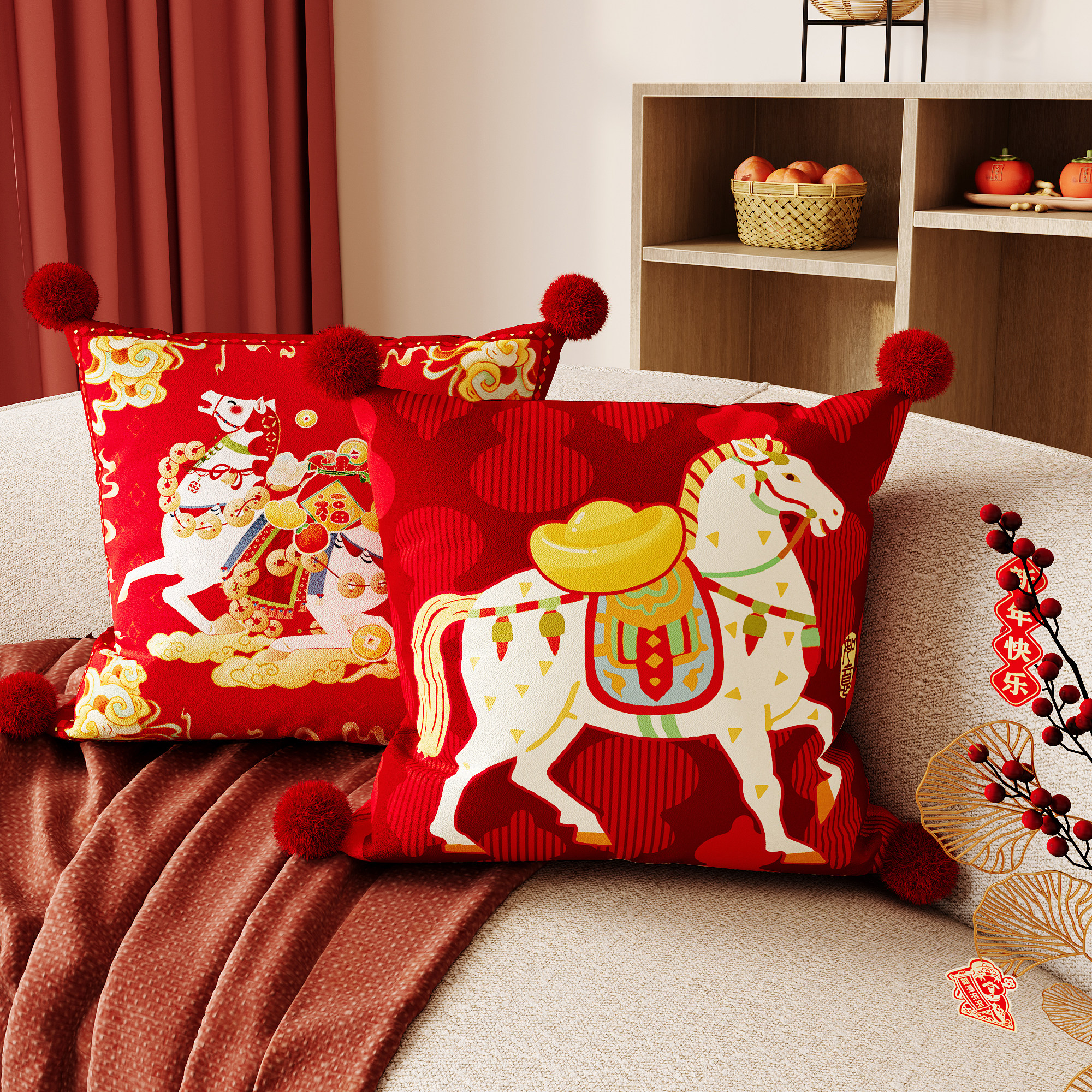 马年红色福字抱枕沙发靠枕靠垫