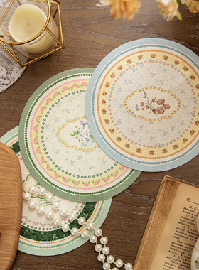 美式乡村田园风圆形餐垫隔热防烫防水桌布桌垫小圆形碗盘餐具垫