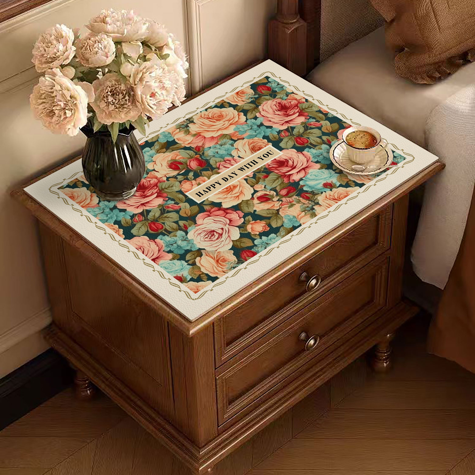 花渡椿上系列床头柜专用防尘盖垫耐脏防水防油洗衣机台面保护桌垫