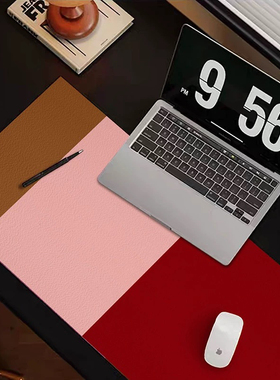 拼色中古风大号鼠标垫家用办公室防水防油防滑皮革键盘垫桌面垫