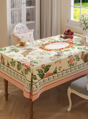 轻奢唯美花园风雪尼尔桌布家用餐桌防水隔热盖布可定制高清印花