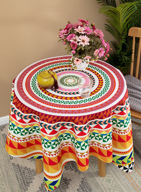 新民族风圆桌小桌布防溅水棉麻餐桌盖布餐厅定制台布气氛装饰桌布