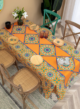 棉麻波西米亚桌布加厚防水民族风印花茶几布圆桌方桌盖布网红餐布