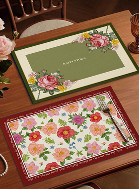 美式田园花卉防水防油皮革餐垫餐桌垫pvc高级感西餐垫茶几垫子
