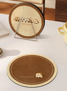 简约复古风小号圆形餐垫卡通面包图案餐桌垫防水防尘垫家用杯碗垫
