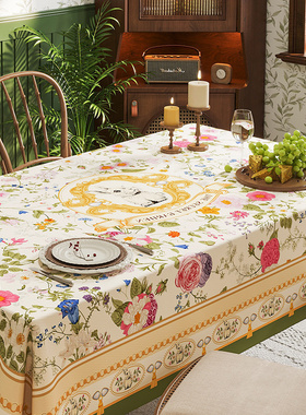爱丽丝兔餐桌台布防烫雪尼尔长方形桌布圆桌方桌布轻奢美式茶几布