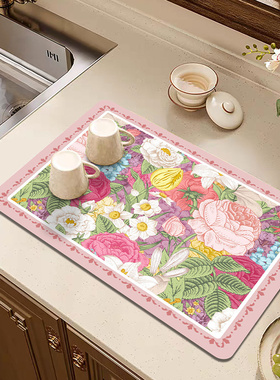 硅藻泥厨房沥水垫防透隔热吸水餐垫碗盘垫茶几桌面垫春花期系列