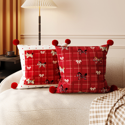 红色格纹小马沙发抱枕新年氛围感榻榻米床头方形毛绒靠枕靠垫腰枕
