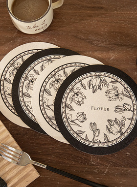 轻奢复古彼梦花卉圆形隔热防烫餐垫免洗万能杯垫高级感黑白厨房垫