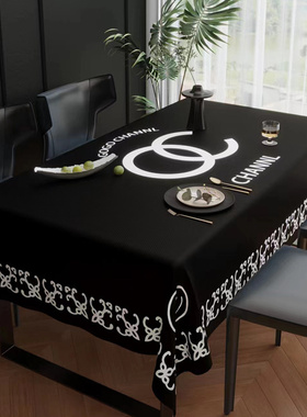 神秘黑色桌布简约高级感餐桌台布棉麻防水圆形布定制电视柜茶几布