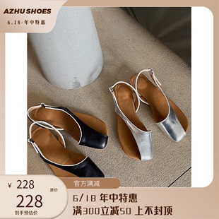 女夏季 设计感小众欧美时髦拼色半包镂空平底凉拖鞋 凉鞋 AZHUSHOES