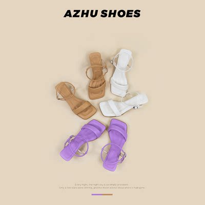 AZHUSHOES软底凉鞋女一字带中跟