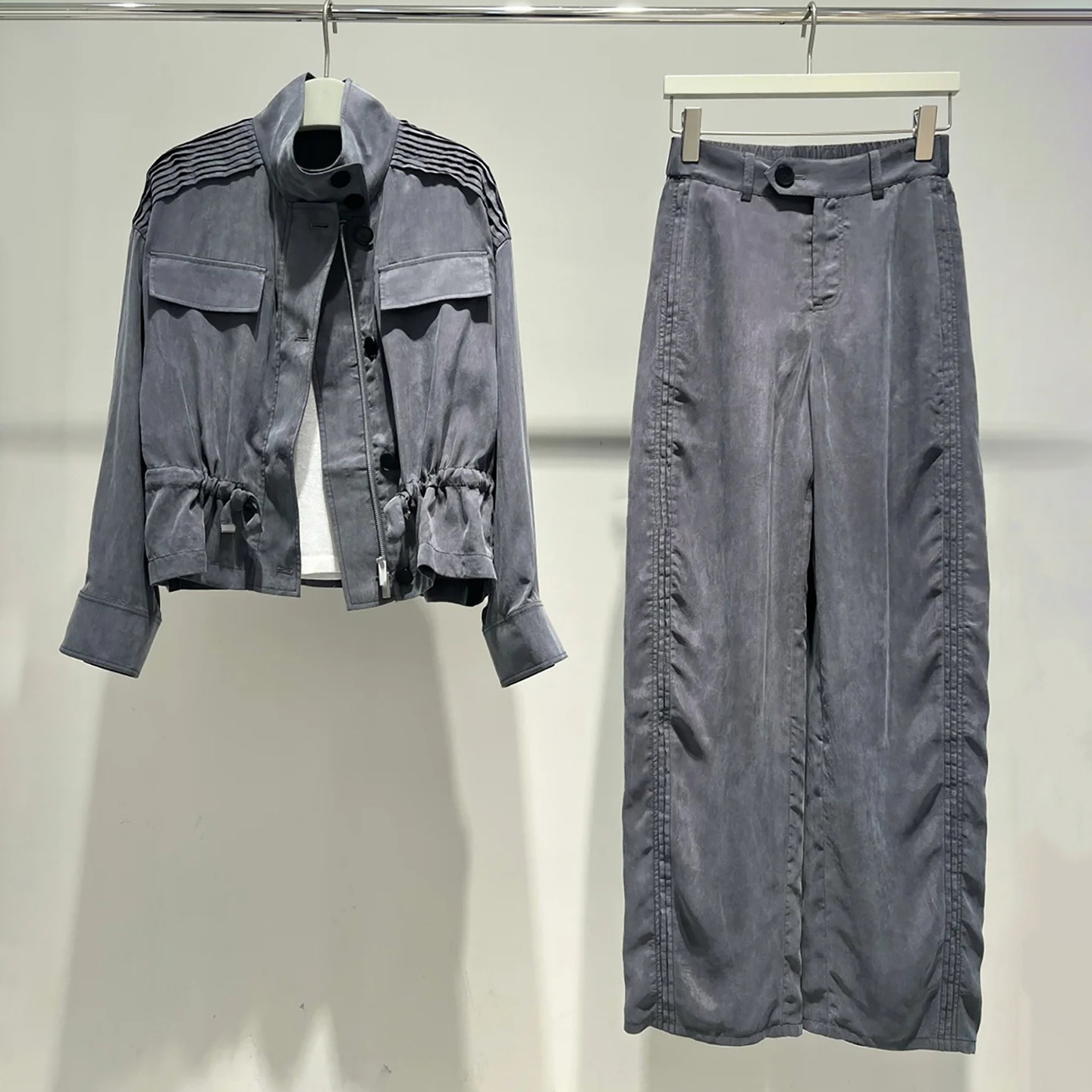 thumbnail for [In Stock] Shenzhen Nanyou High-End Women's 2026 Autumn Workwear Stand Collar Jacket + Wide-Leg Pants Set