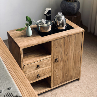 老榆木茶水边柜烧水实木移动茶台小茶车入户简约家用中式泡茶台侧