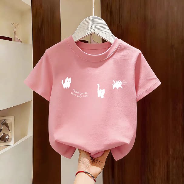 女童短袖t恤白色上衣2026新款夏季中大童体恤外穿百搭半袖亲子装