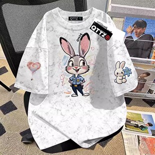 女童纯棉扎染短袖T恤夏季2026新款趣味卡通女孩中大童半袖上衣服