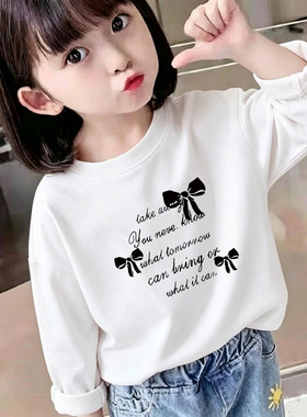 女童白色长袖纯棉打底T恤新款