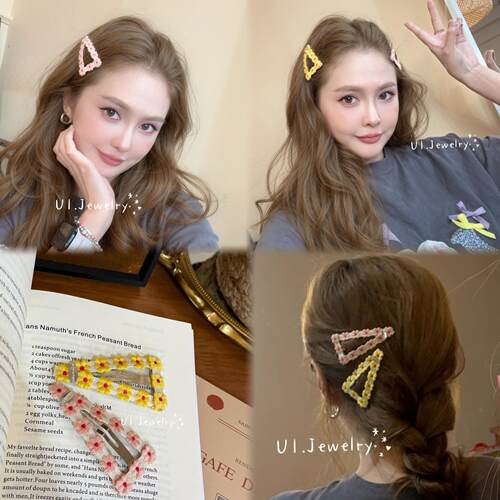 优依家 拍照好看实用 彩色花朵三角发夹 显气质减龄少女刘海边夹