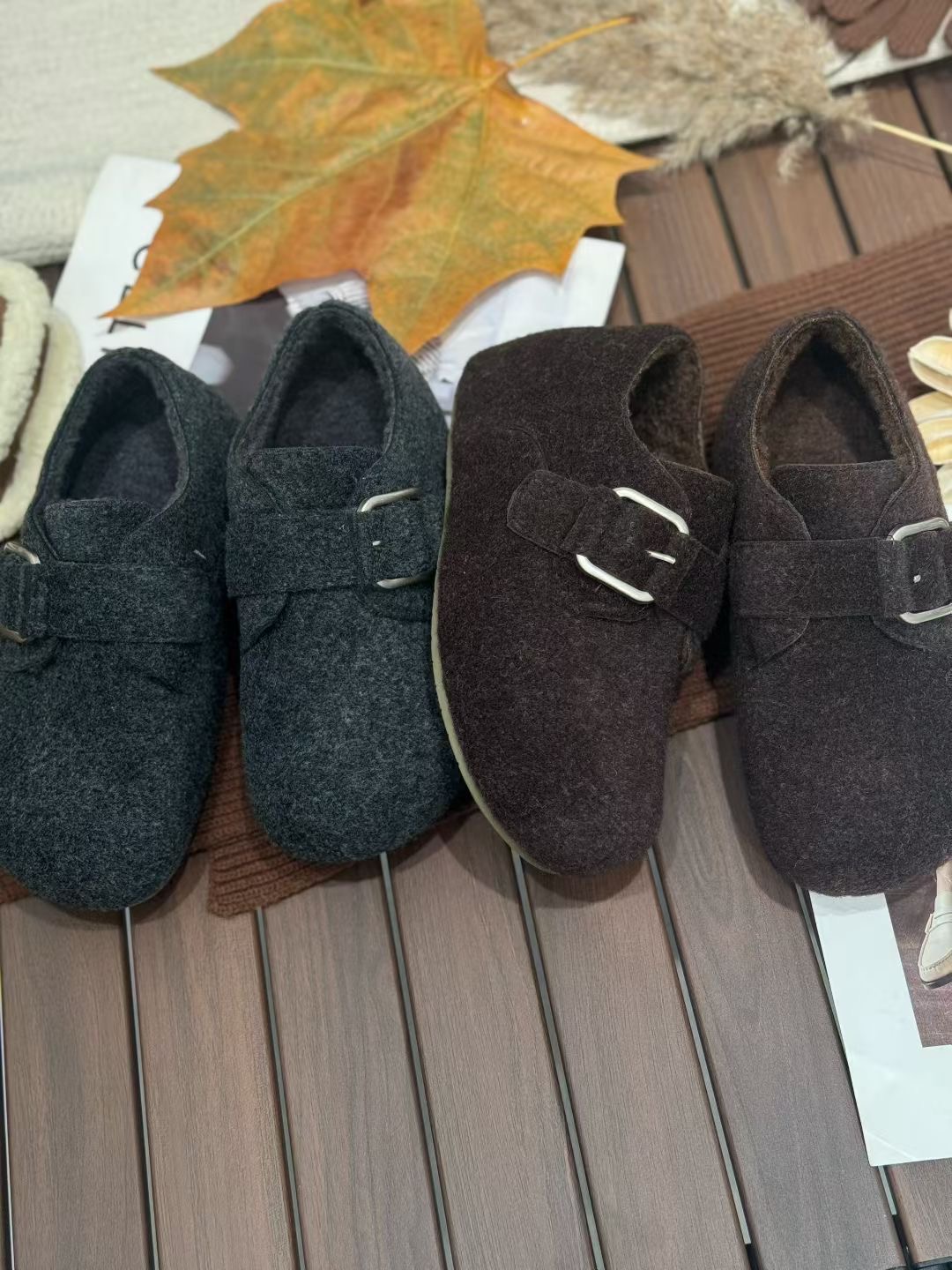 茵茵家2025新款欧洲站魔术贴内增高高圆头勃肯鞋女时尚休闲毛毛鞋