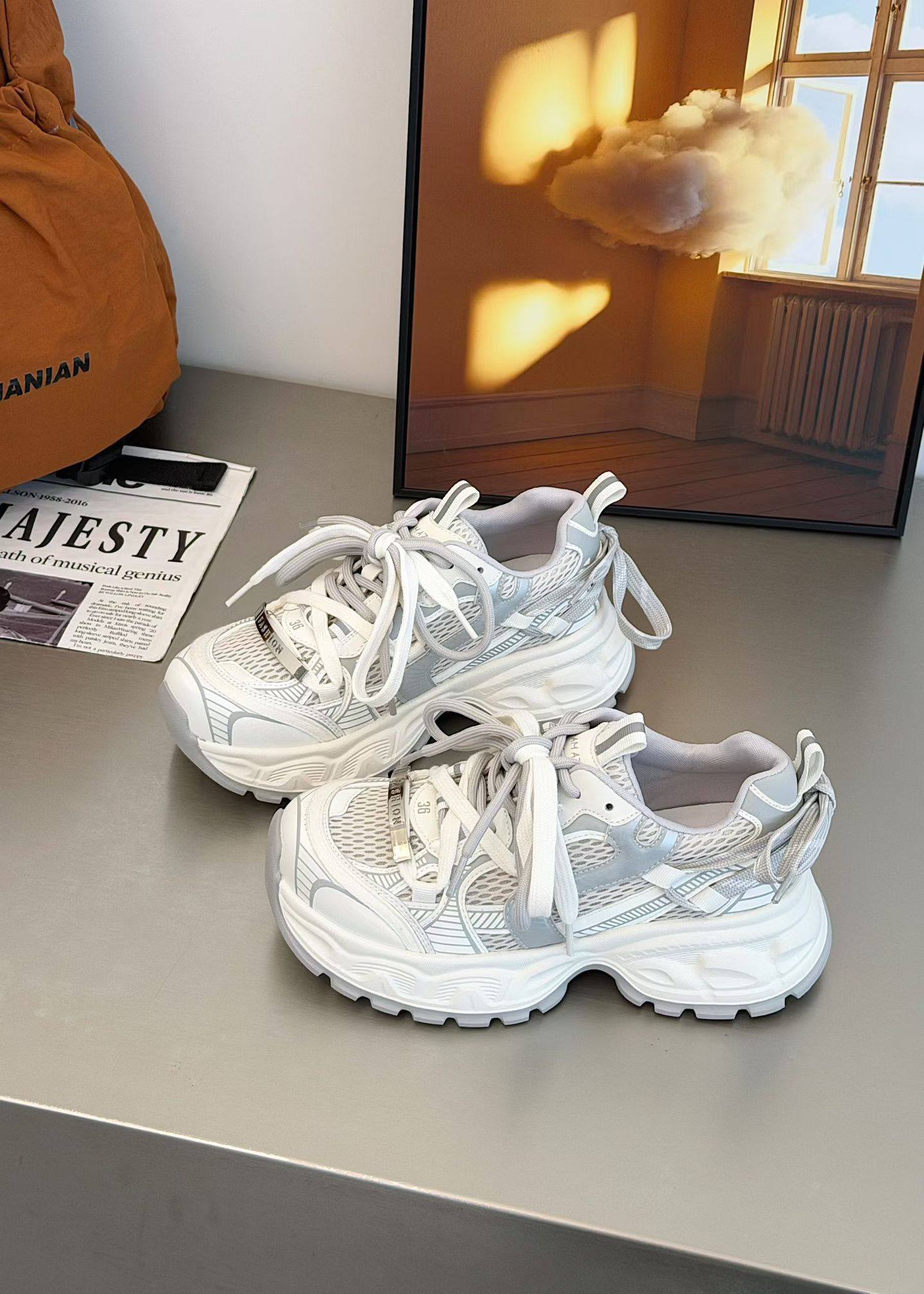 茵家2026春秋季新款真皮轻便防滑老爹鞋女旅游外穿百搭休闲运动鞋,女鞋,老爹鞋,淘宝优惠券,粉丝福利购,淘宝优惠卷