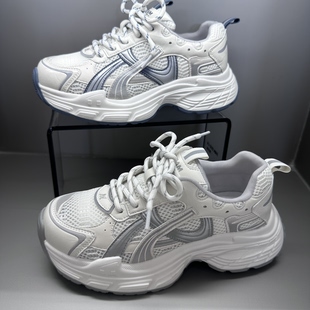 茵茵家2026春秋季新款真皮系单网面松糕底老爹鞋女透气轻便休闲鞋