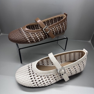 女平底一脚蹬玛丽珍鞋 茵茵家2026春夏新款 民族风圆头编织浅口单鞋