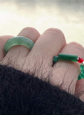 新中式玛瑙玉石珠串撞色戒指