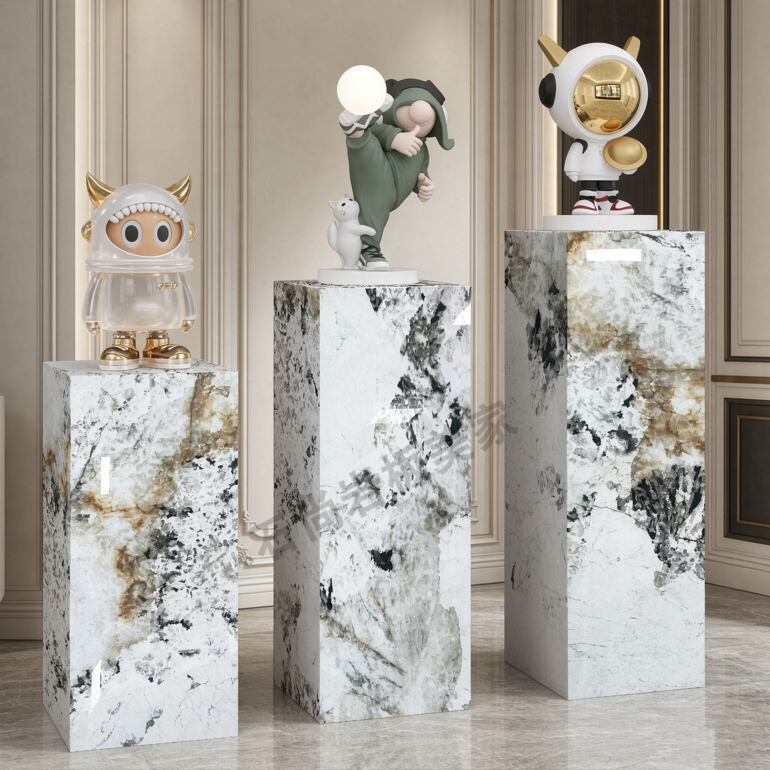 现代岩板花架立柱底座摆件花几客厅玄关落地式装饰品展示台潘多拉