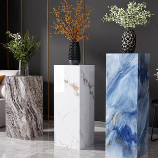 岩板花架立柱雕塑底座石墩子轻奢客厅落地花架大理石底座摆台摆件